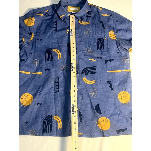32 Bar Blues Mens Blue Funky's Uncle Abstract Pattern Shirt Size Large - Picture 8 of 9